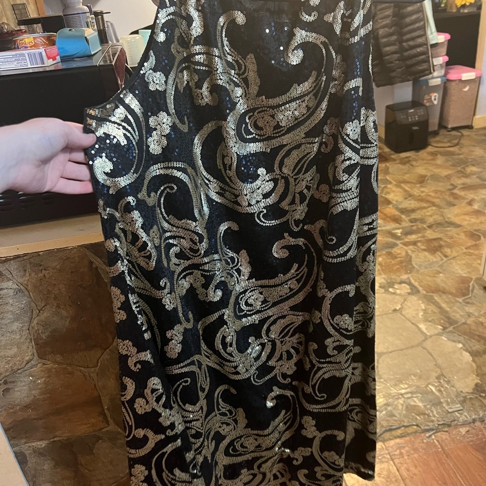 Black and tan sequin tank dress